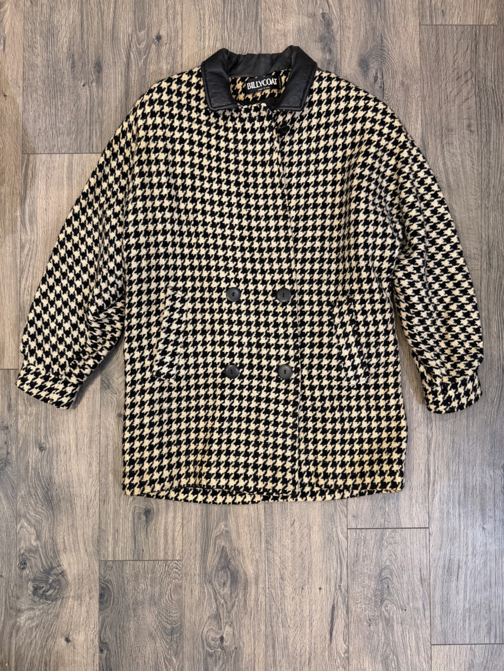 1980s Vintage BillyCoat Houndstooth Double-Breasted Women’s Coat - Black & Cream